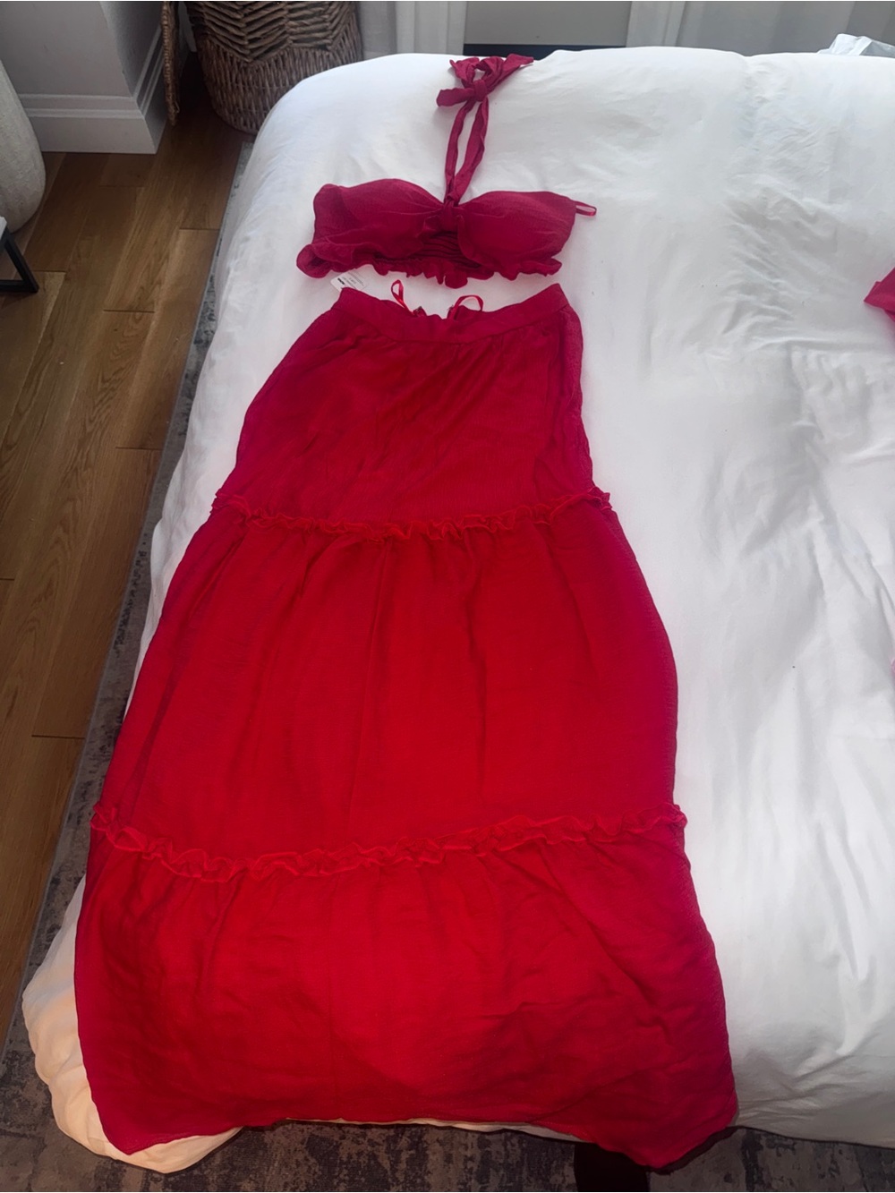 Fashion Nova Red Two-Piece Halter Top & Maxi Skirt Set